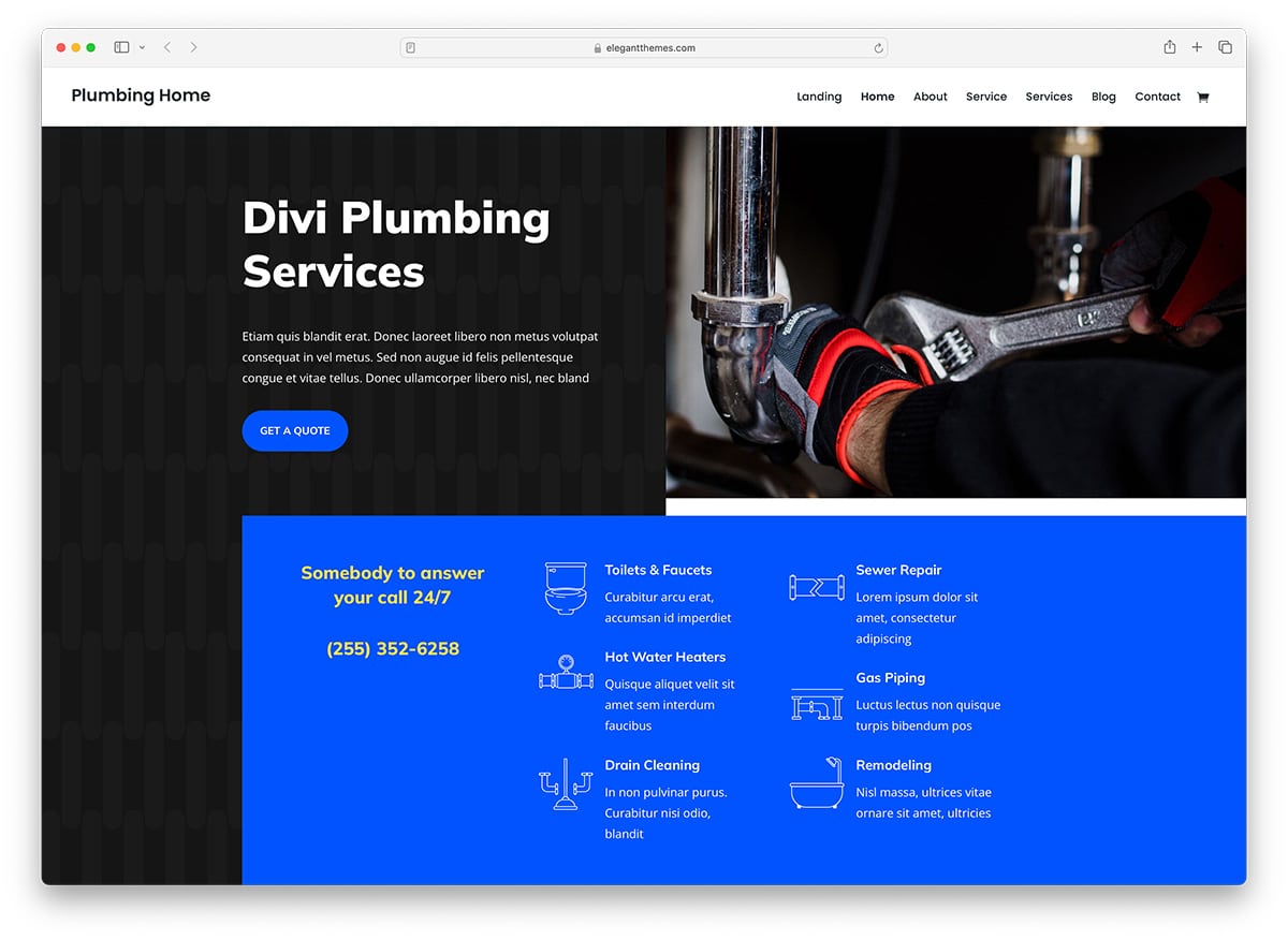 Divi - flexible plumbing WordPress theme