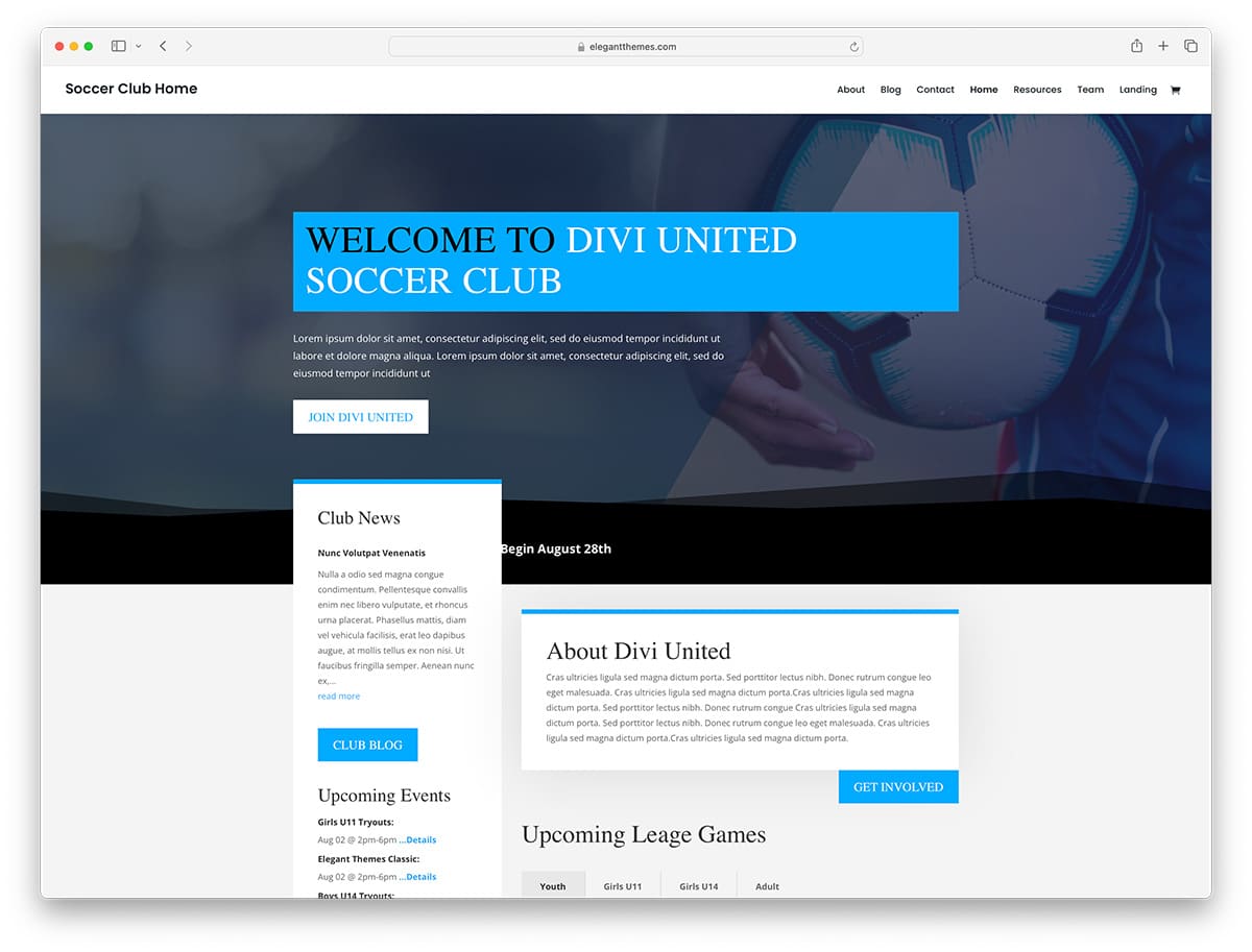 Divi - soccer and football club WordPress theme