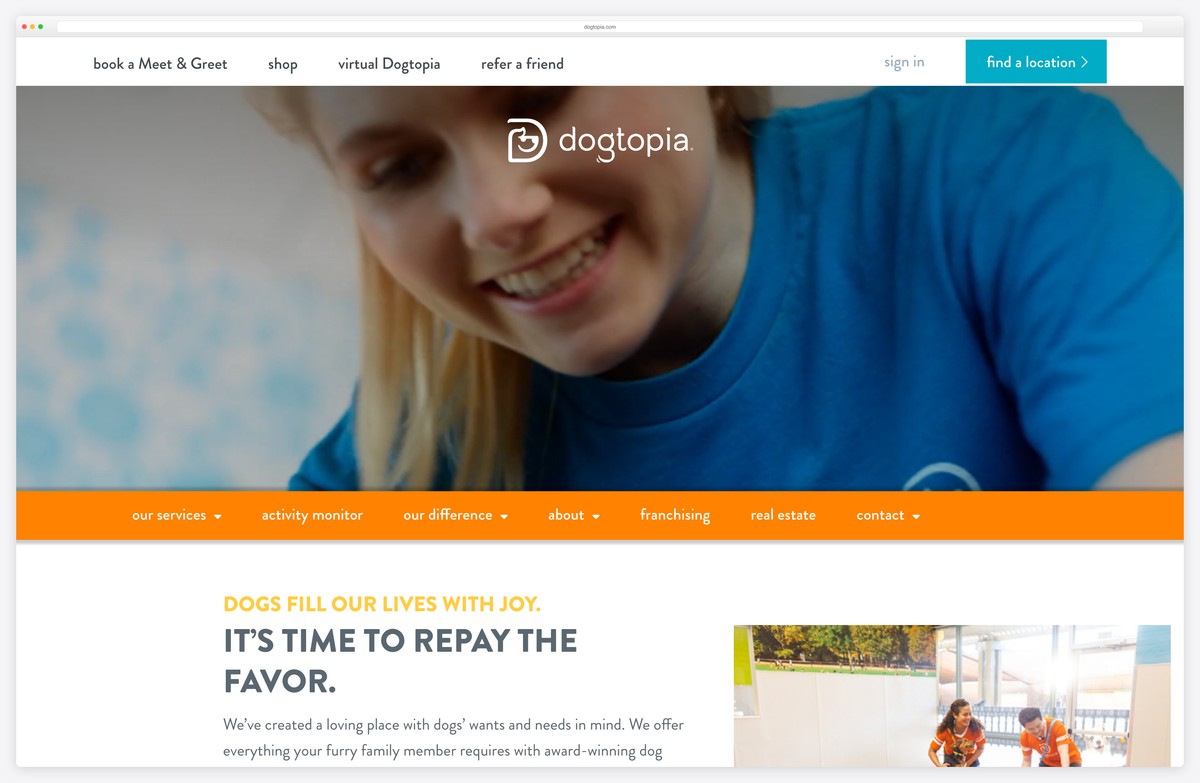 dogtopia dog daycare and grooming franchise website example