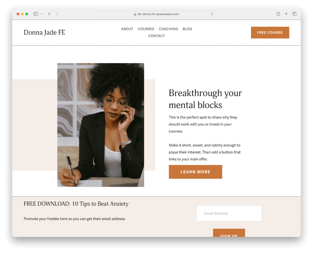 donna squarespace coaching template