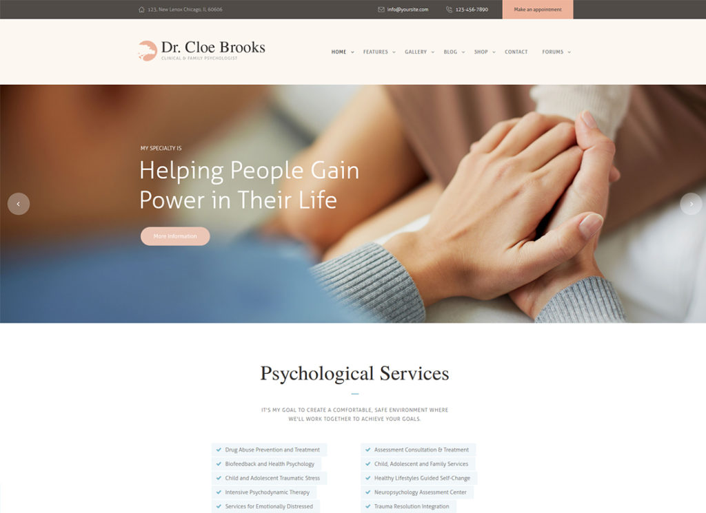 Dr.Cloe Brooks | Psychology, Counseling and Medical Site Template