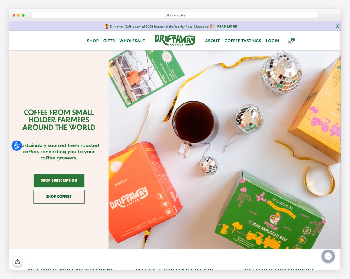 driftaway coffee business website example