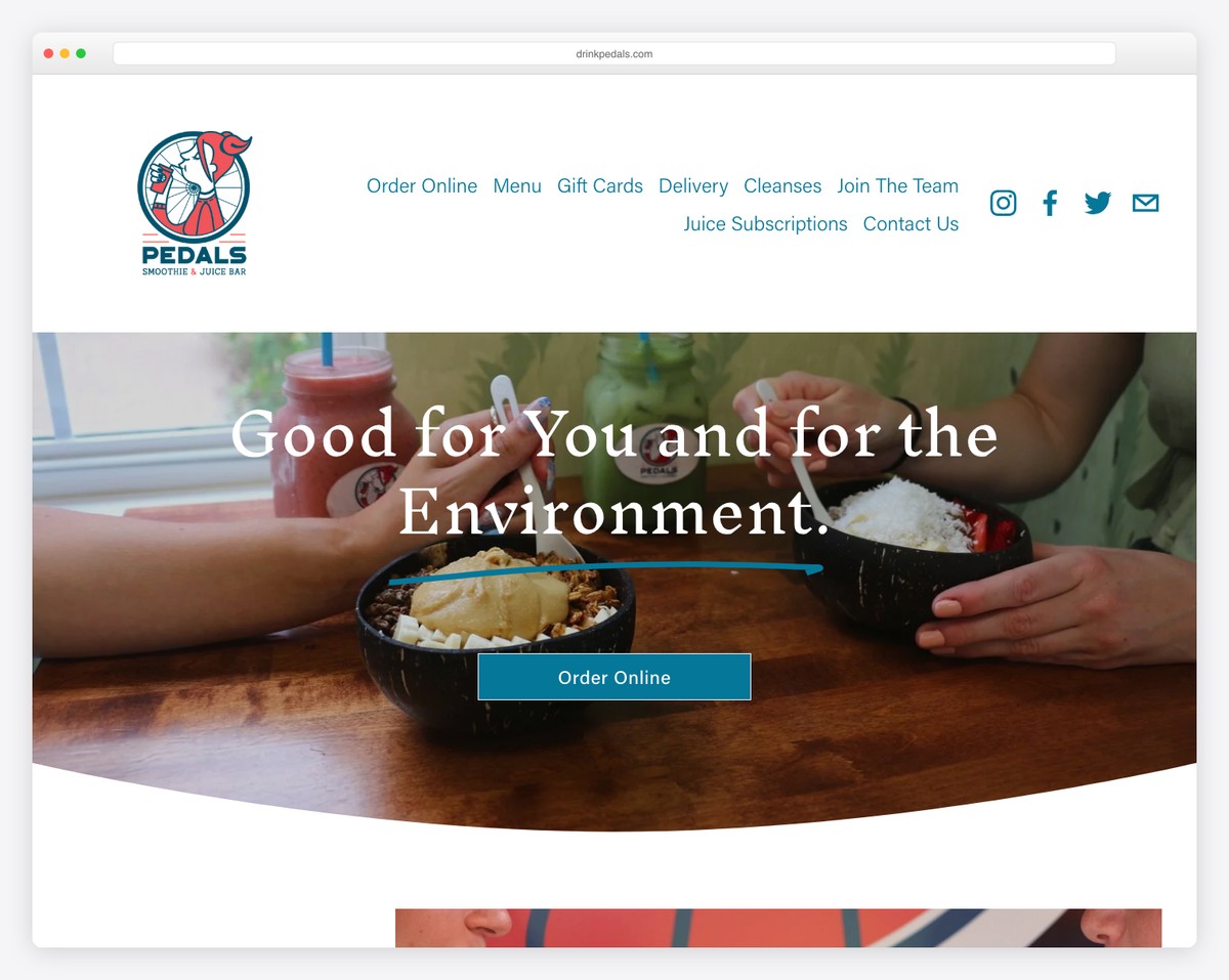 pedals smoothie and juice bar website example