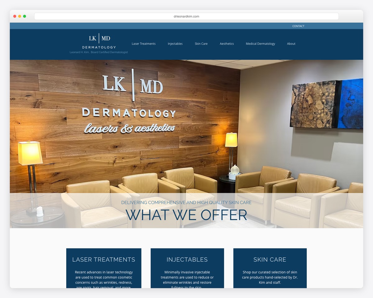 lkmd dermatology (dr. leonard kim) website example