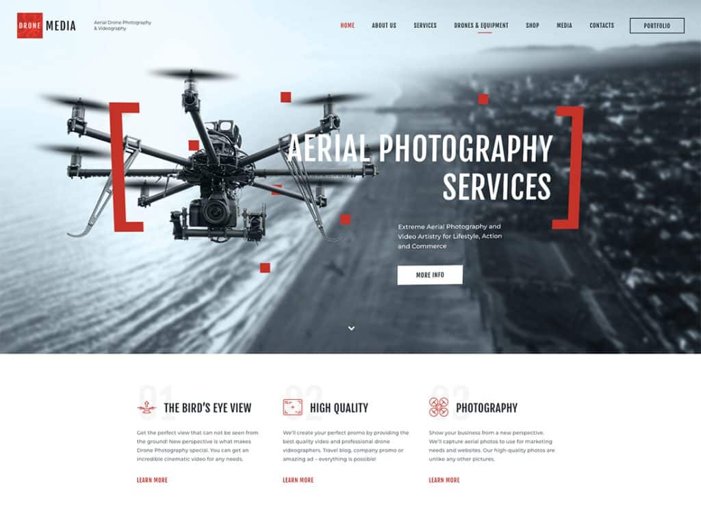 Drone Media - Aerial Photography & Videography WordPress Theme + Elementor