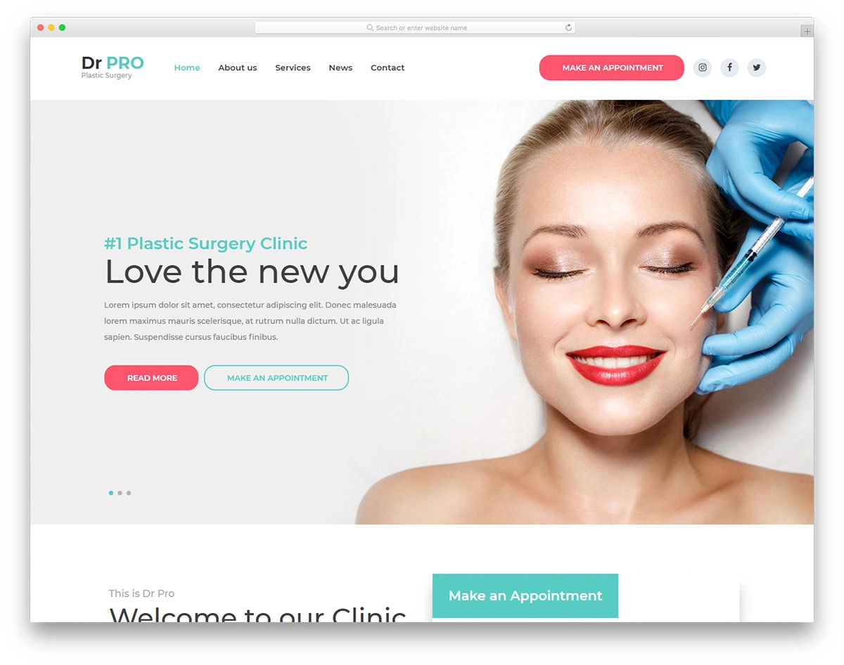 Mẫu website chăm sóc sức khỏe thẩm mỹ DrPro