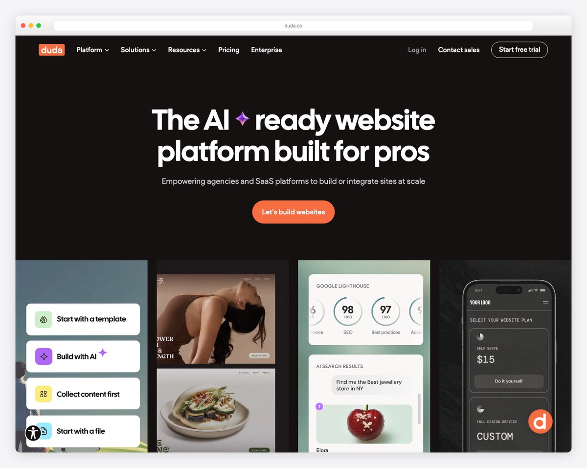 Duda website builder with white-label agency dashboard and client management tools