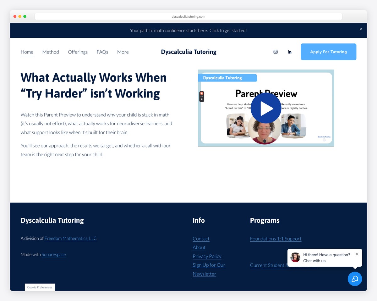 dyscalculia tutoring website