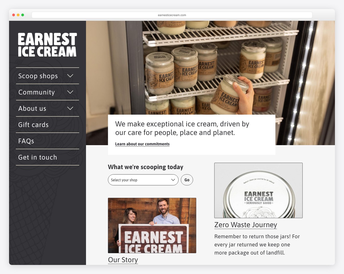 Earnest Ice Cream website