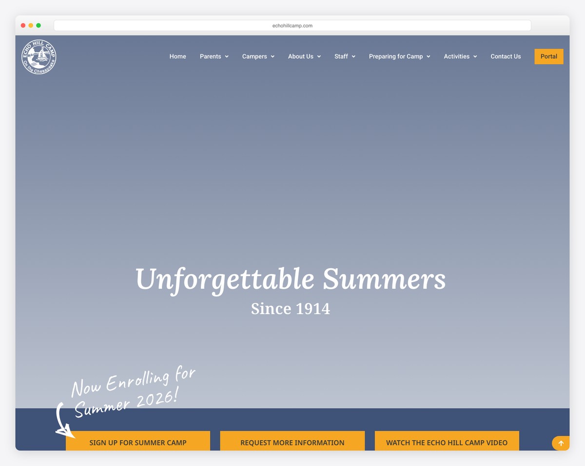 echo hill camp website example
