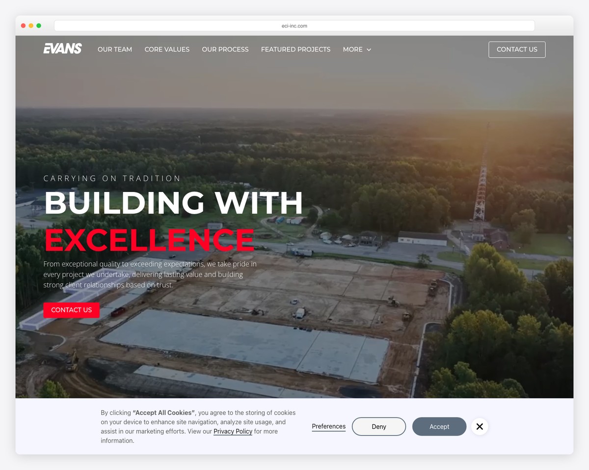 evans construction website example