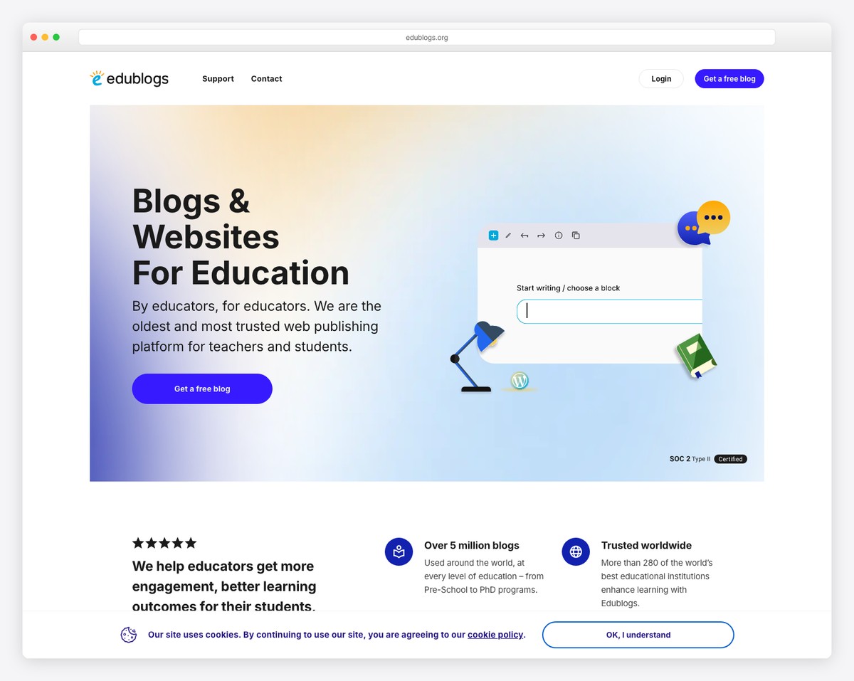 Edublogs student and teacher blogging platform with classroom management tools