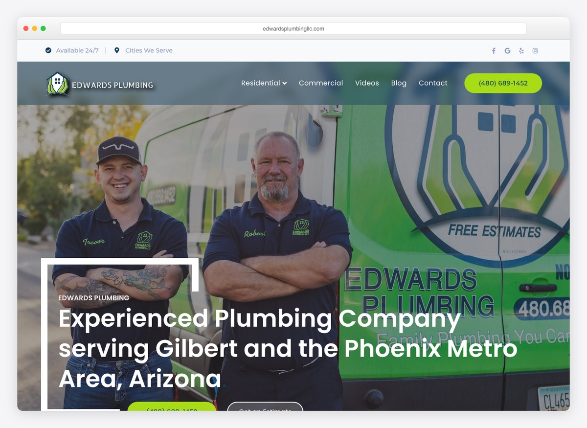 Edwards Plumbing plumbing website homepage