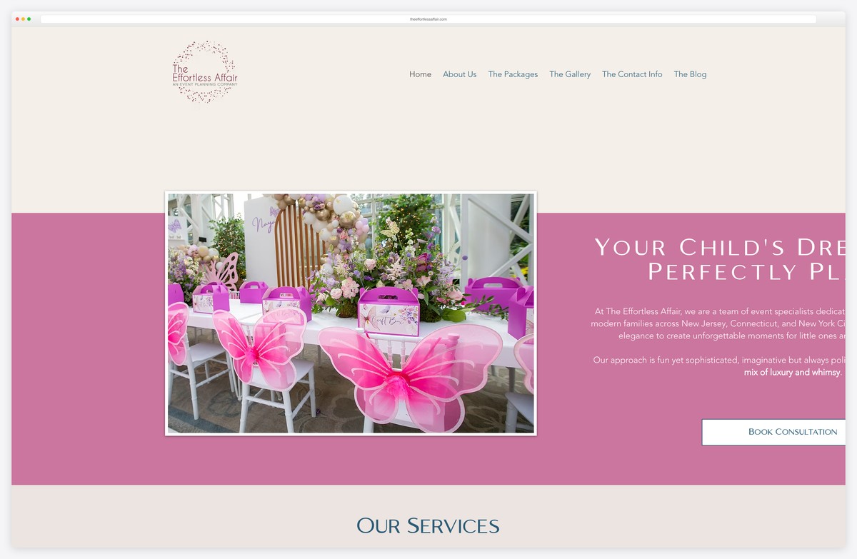 the effortless affair wedding planner website example