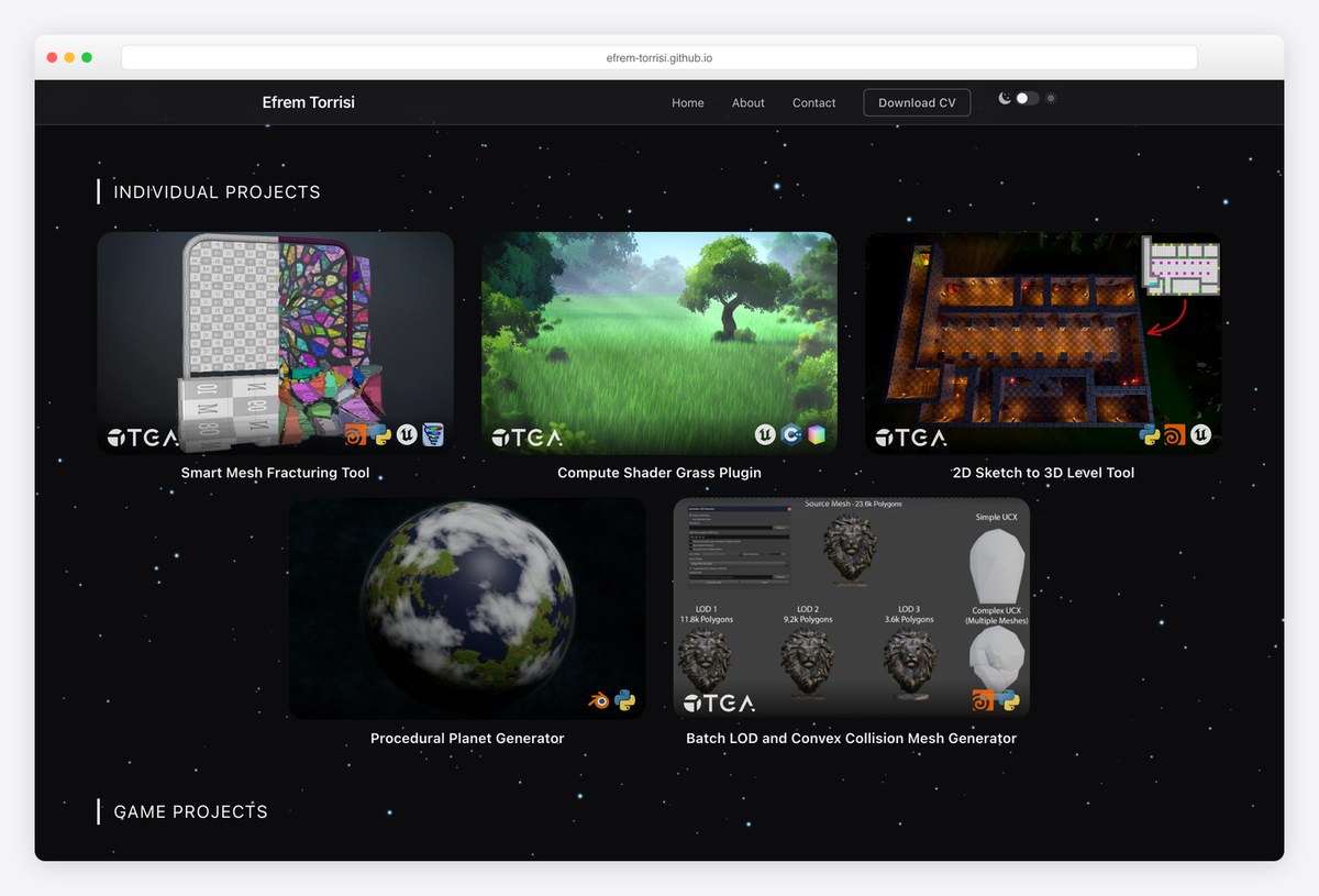 Efrem Torrisi technical artist portfolio website