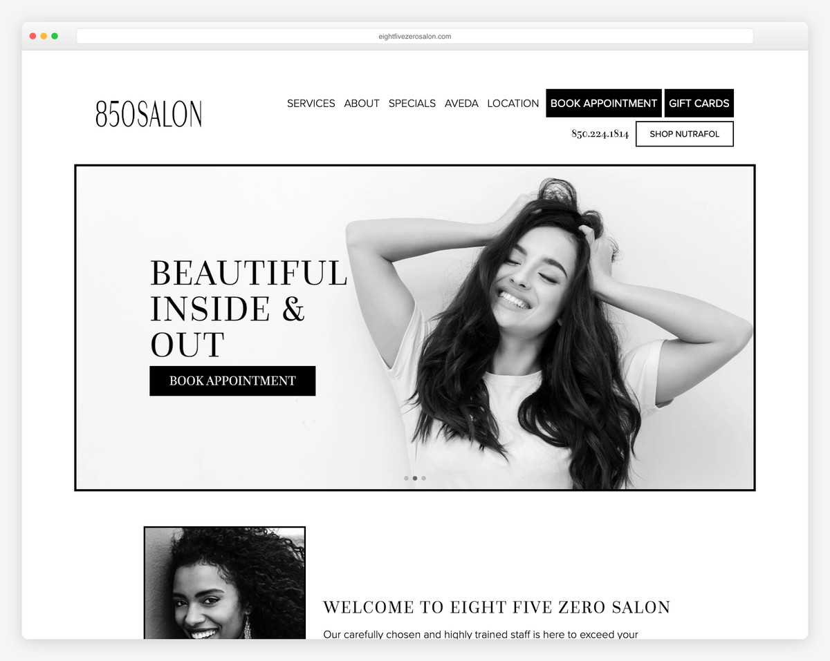 Eight Five Zero Salon website example