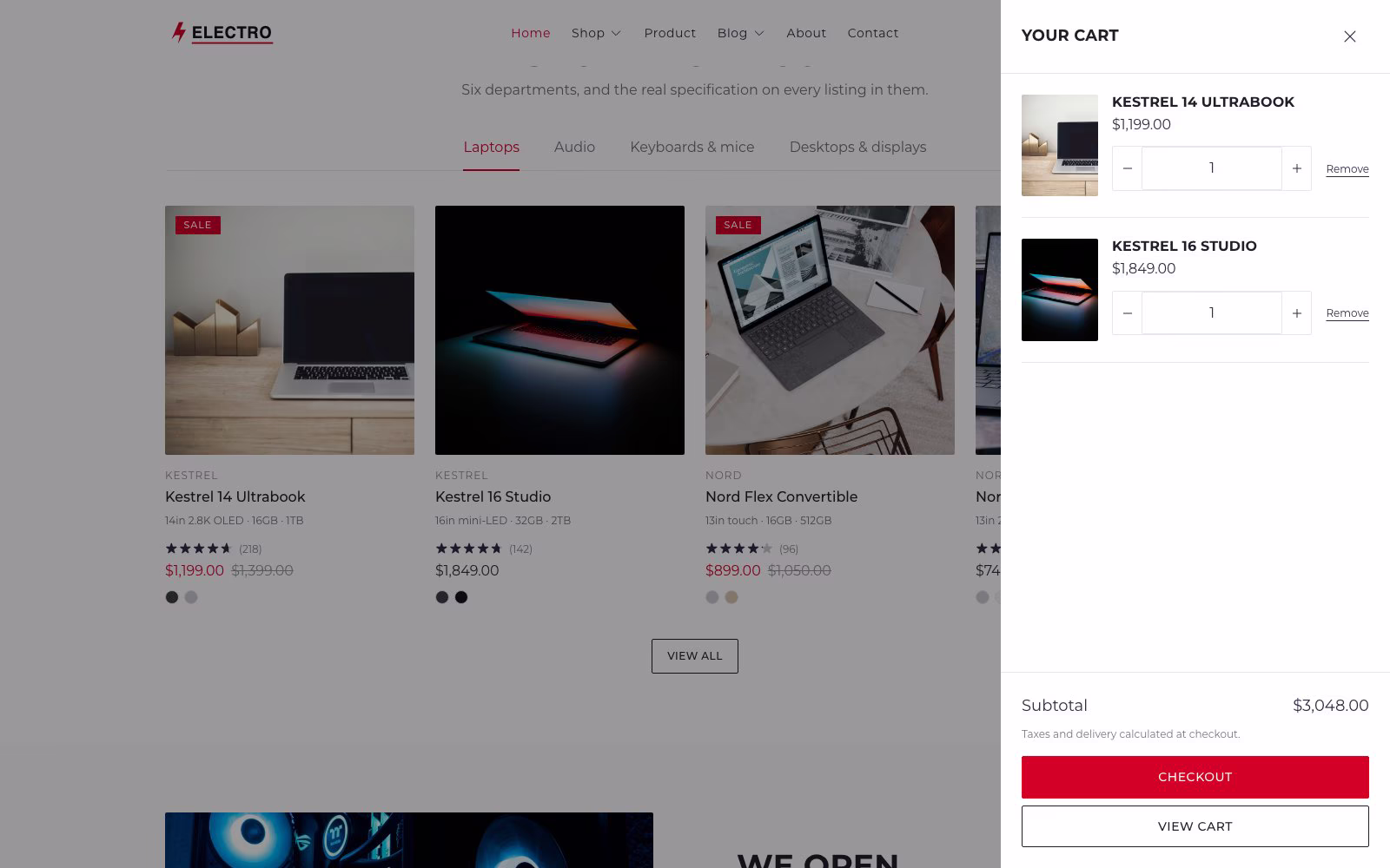Electro Shopify theme cart drawer