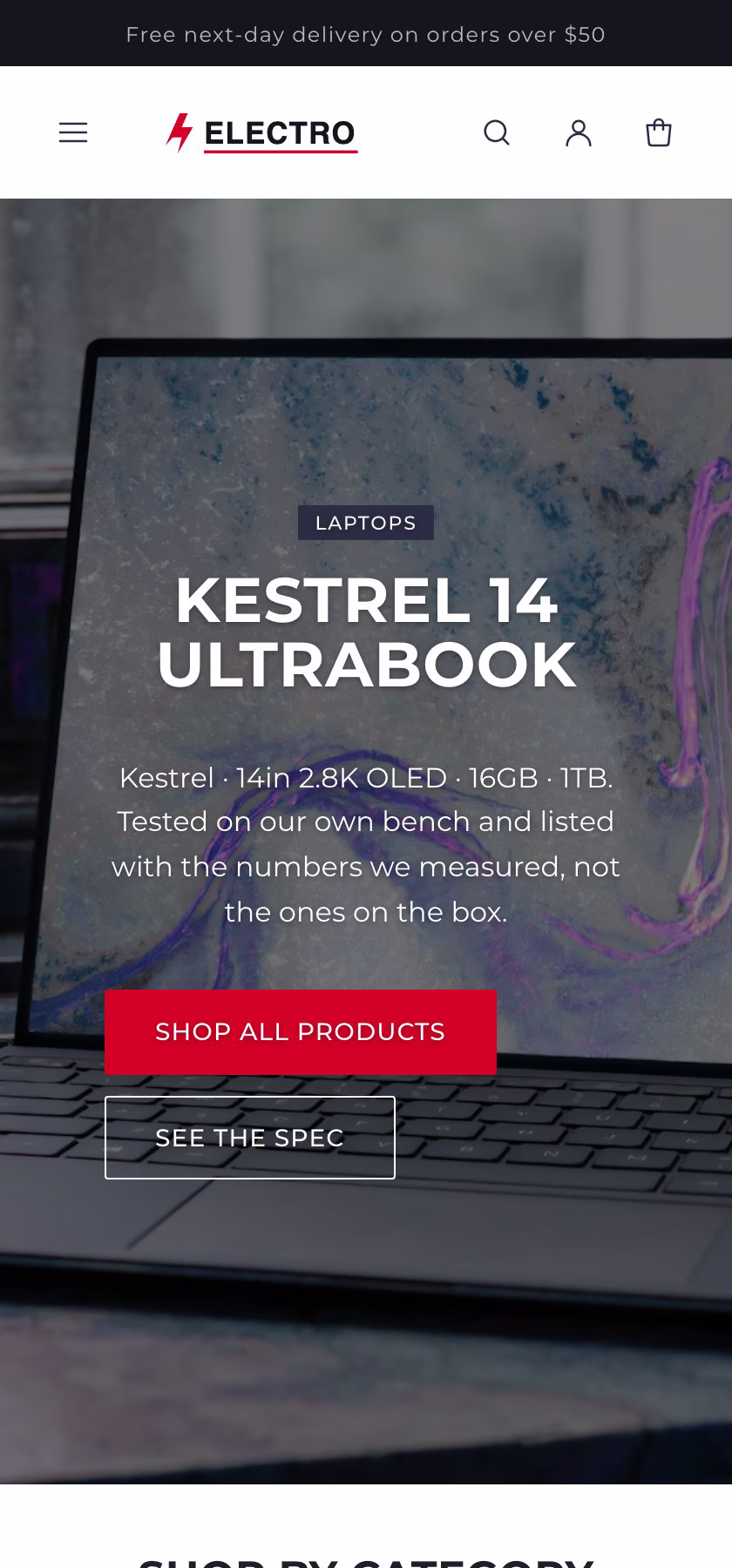 Electro Shopify theme on mobile