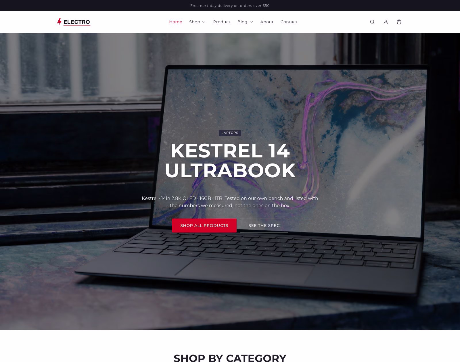 Electro free Shopify electronics theme homepage