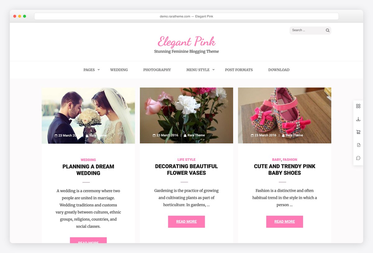 Elegant Pink free masonry WordPress theme demo