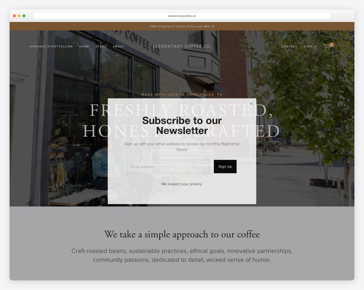 elementary coffee co. website example