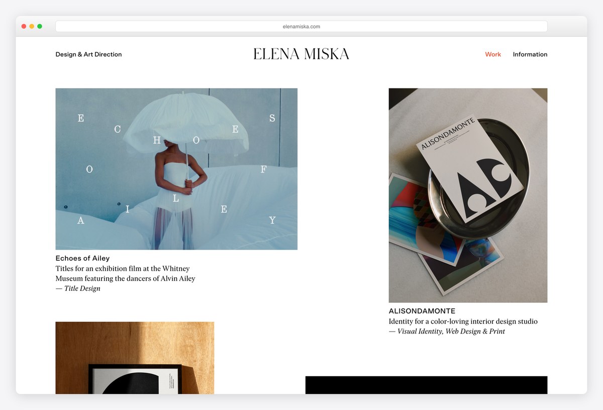Elena Miska graphic design portfolio website