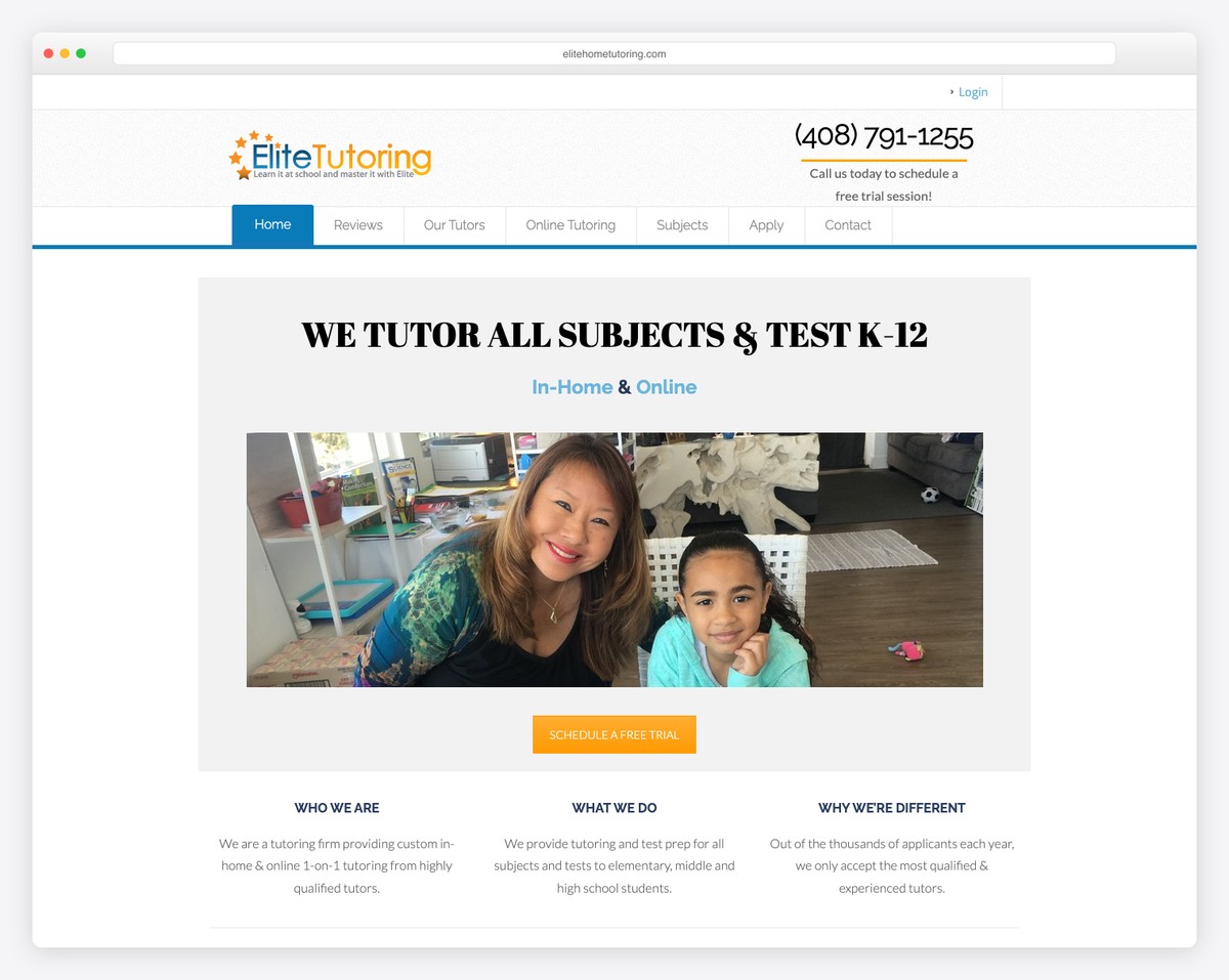 elite home tutoring website