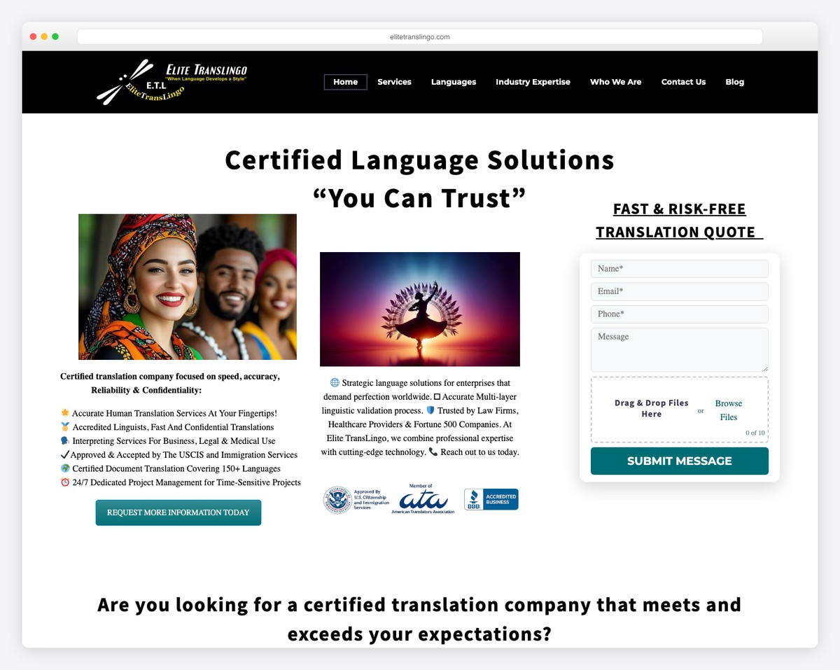 elite translingo website example