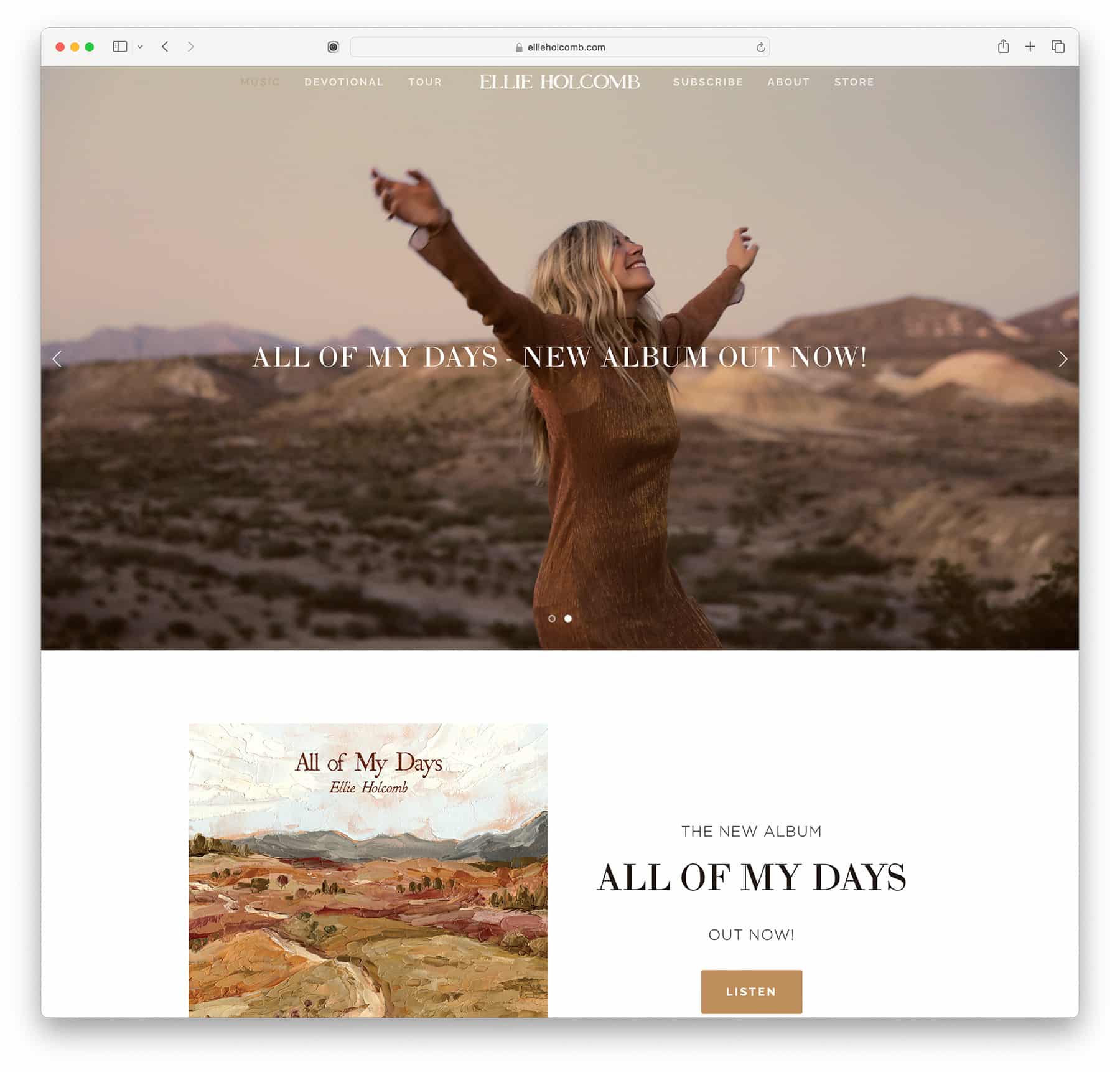 Ellie Holcomb singer website design example