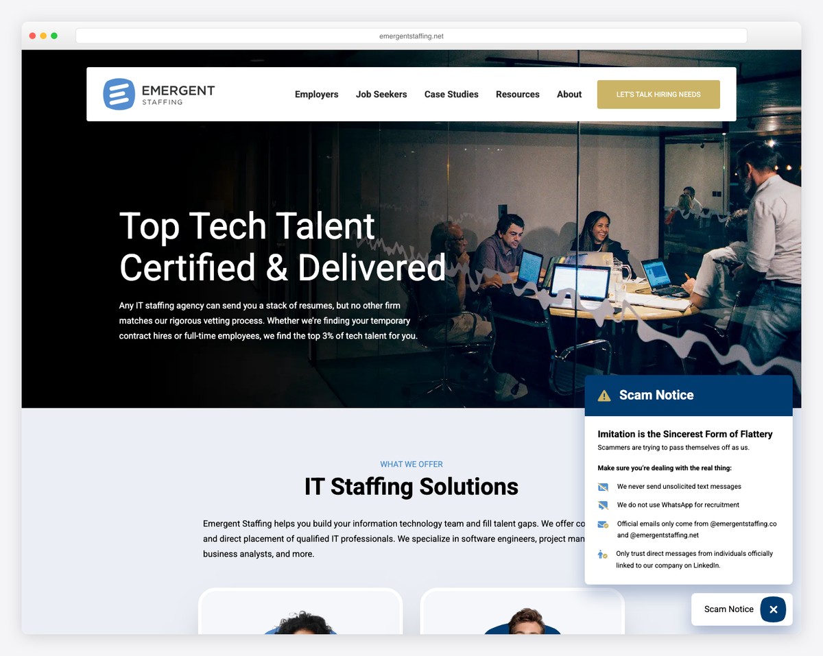 emergent staffing website example