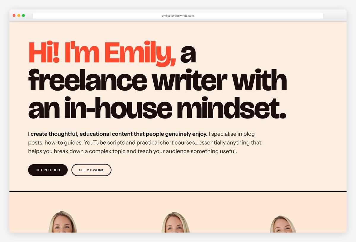 Emily Stevens writer portfolio website