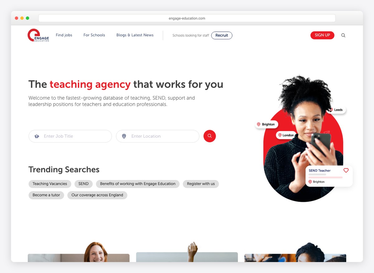 Engage Education recruitment website homepage