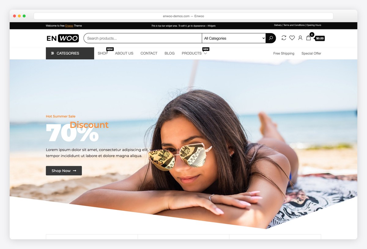 Enwoo free WooCommerce theme demo store