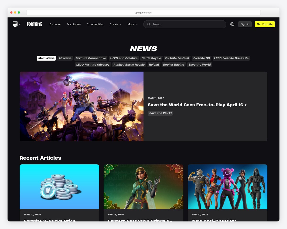 Epic Games - Fortnite - Gaming Blog Design