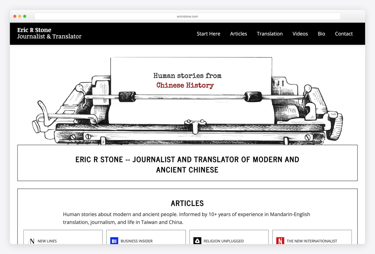 Eric R Stone writer portfolio website