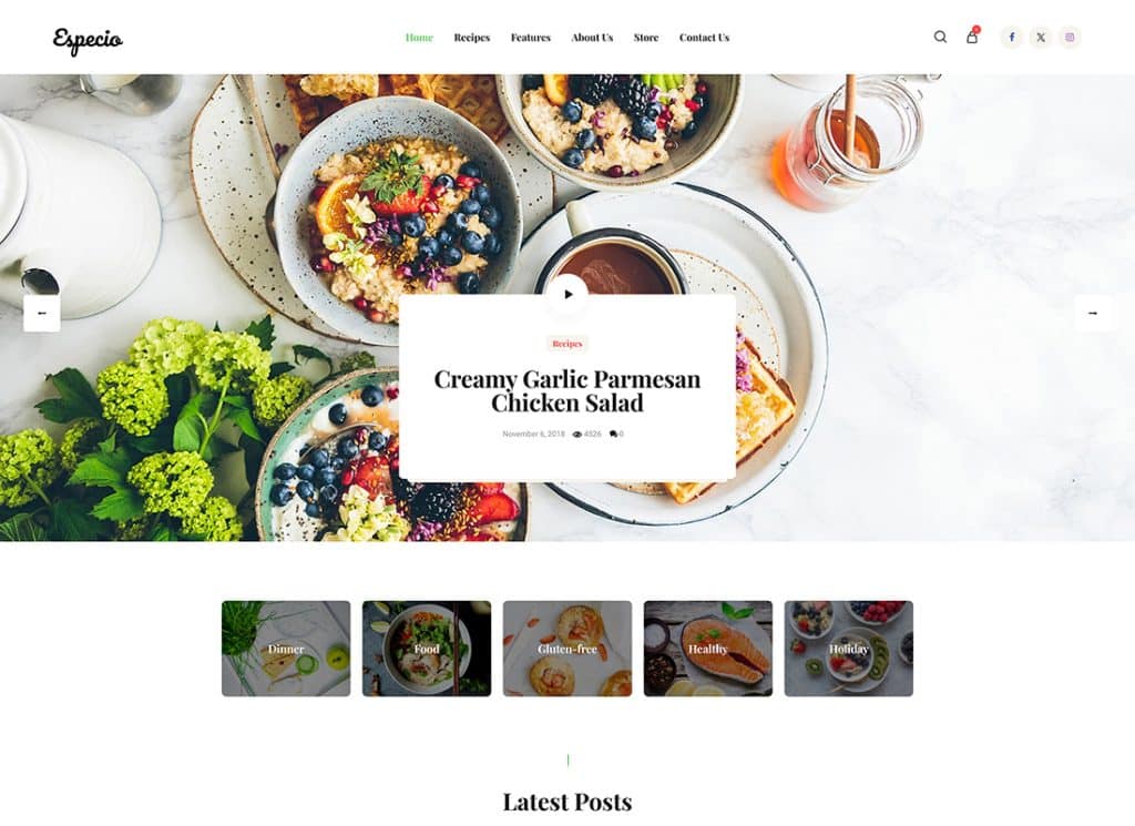Especio - Personal Gutenberg Food Blog WordPress Theme
