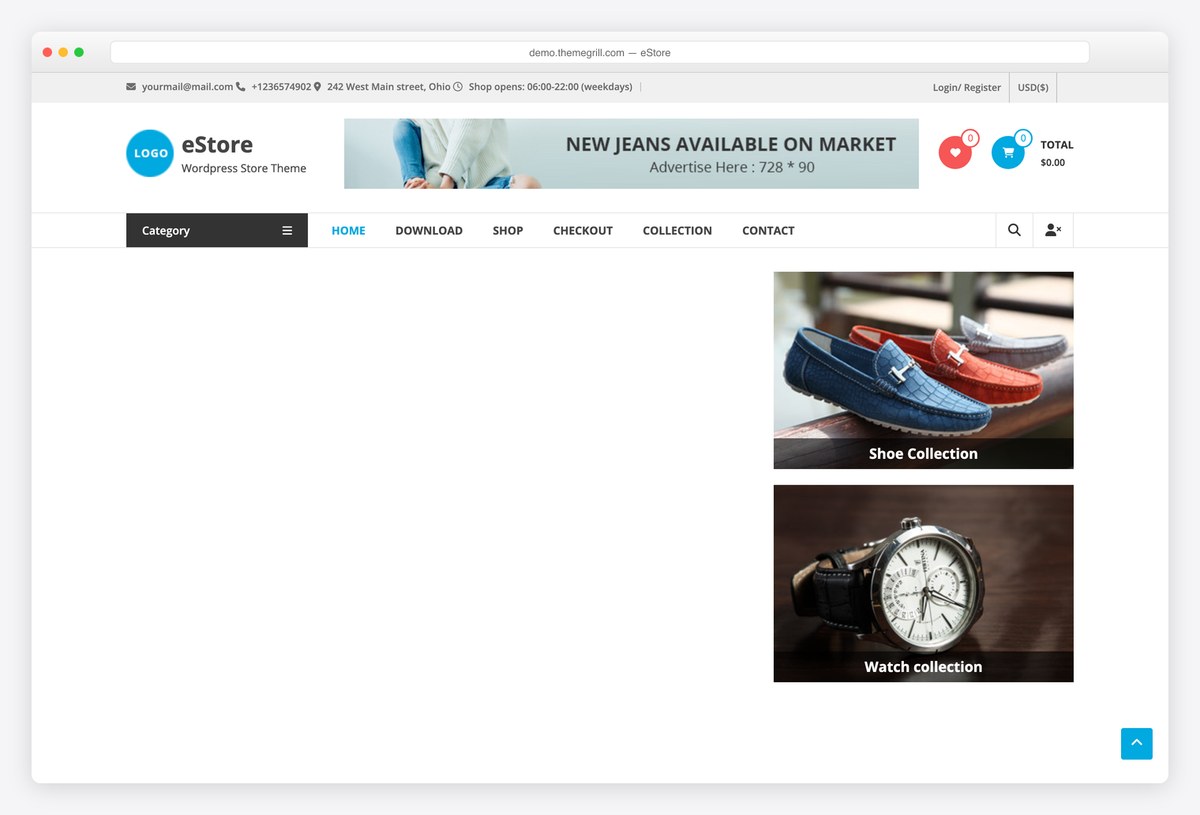 eStore free WooCommerce theme demo