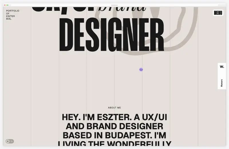 Eszter Bial website animation: kinetic type scrolling from the headline to projects