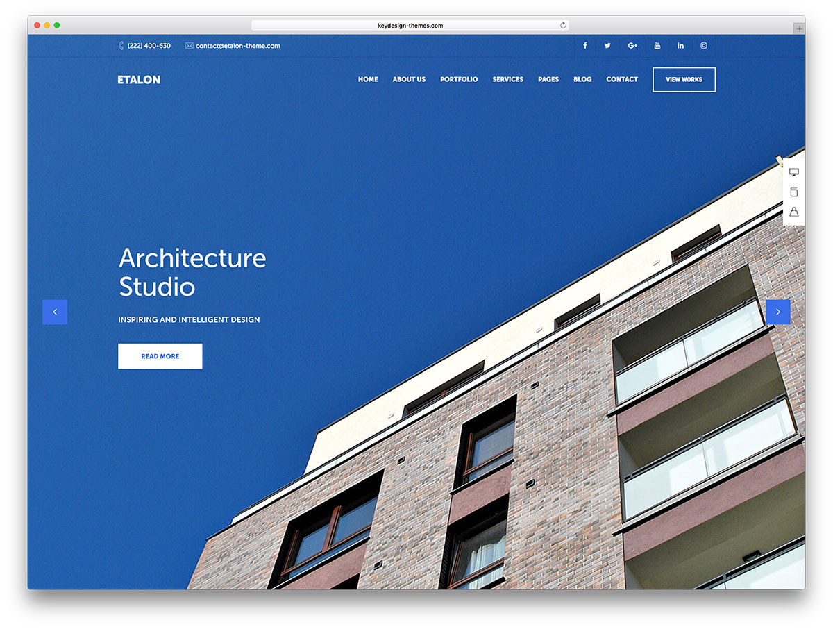 etalon architecture fullscreen wordpress website template