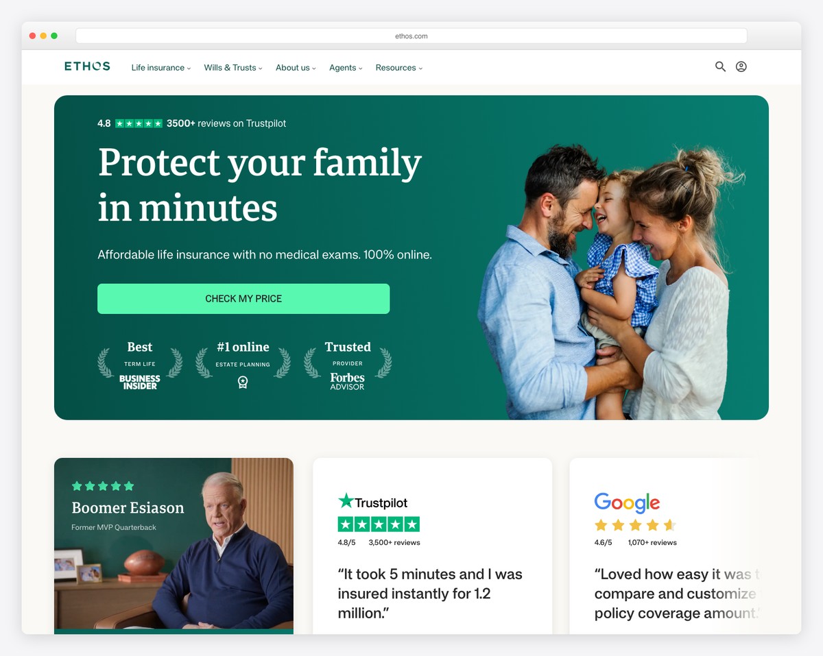 ethos life insurance website example