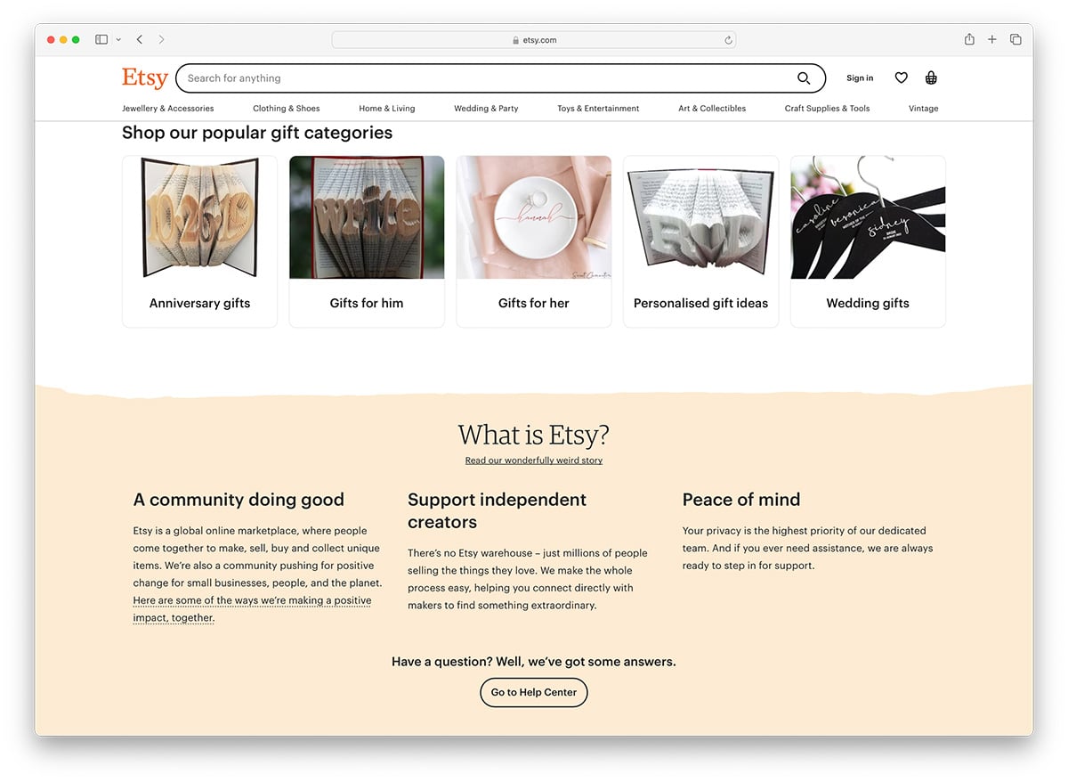 Etsy - marketplace for buying and selling art and crafts