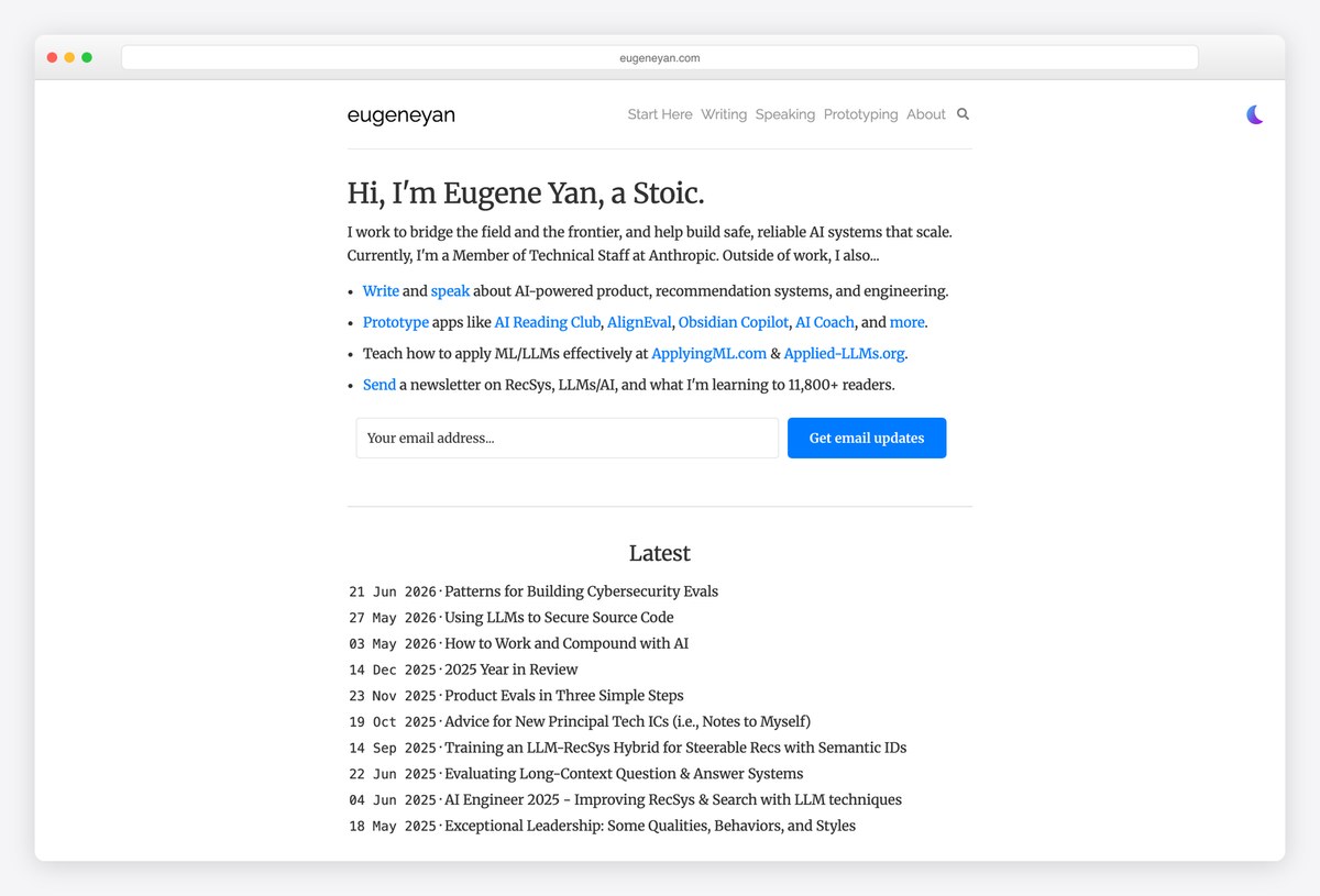 Eugene Yan machine learning engineer portfolio website
