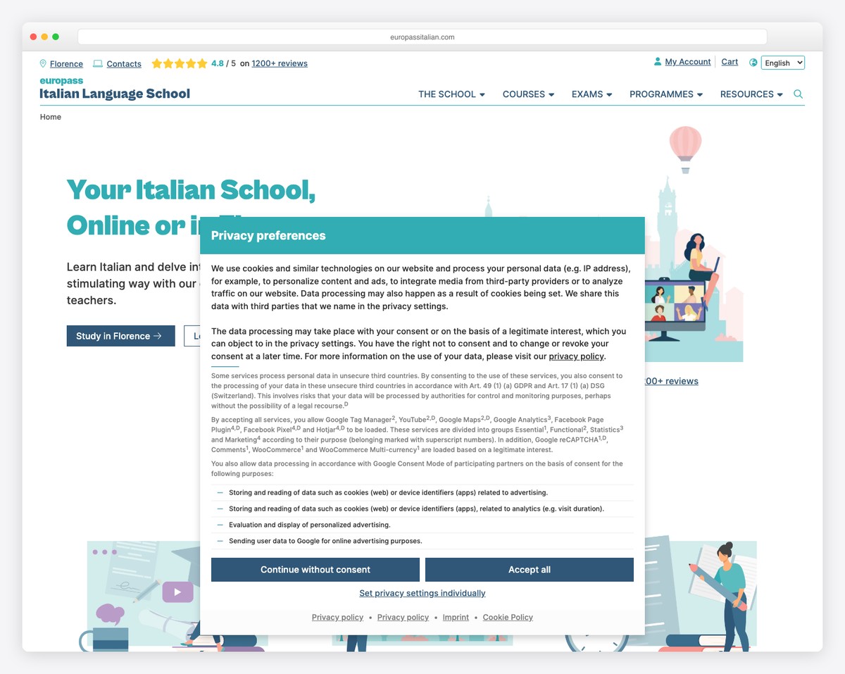 europass italian language school website example