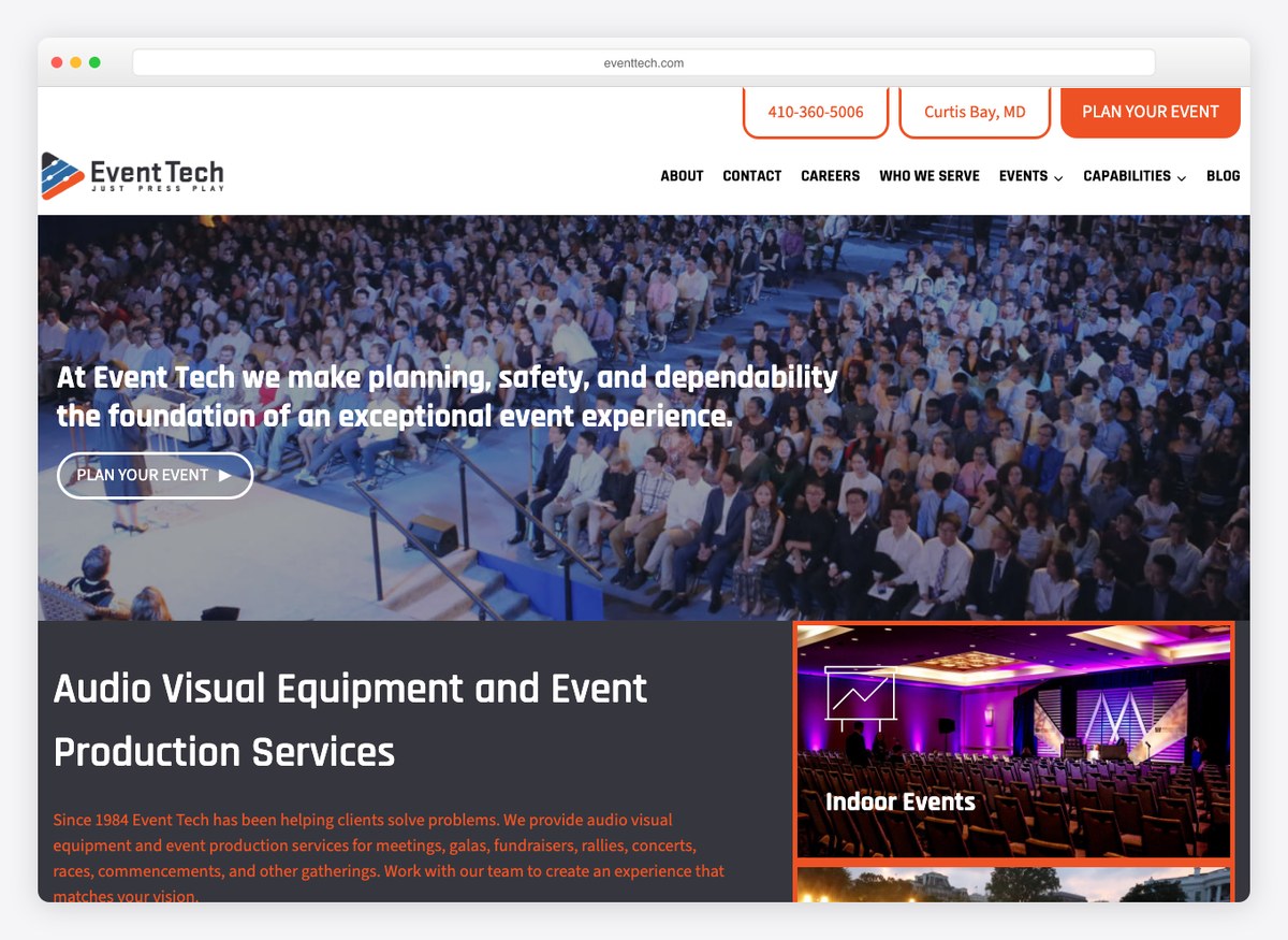 Event Tech event website homepage