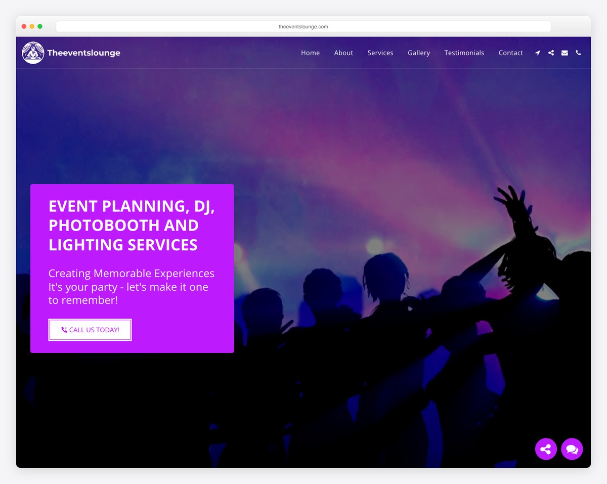 the events lounge site123 website example