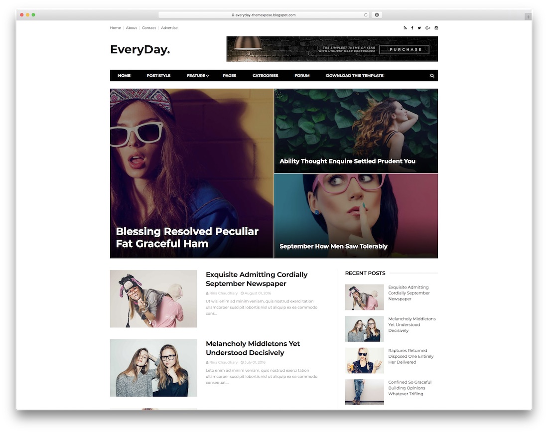 everyday free blogger template