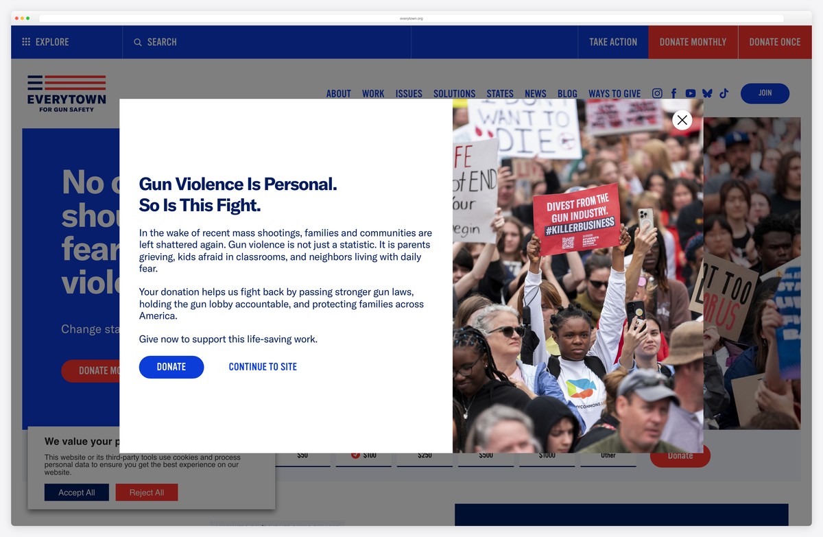 everytown gun safety advocacy political website example