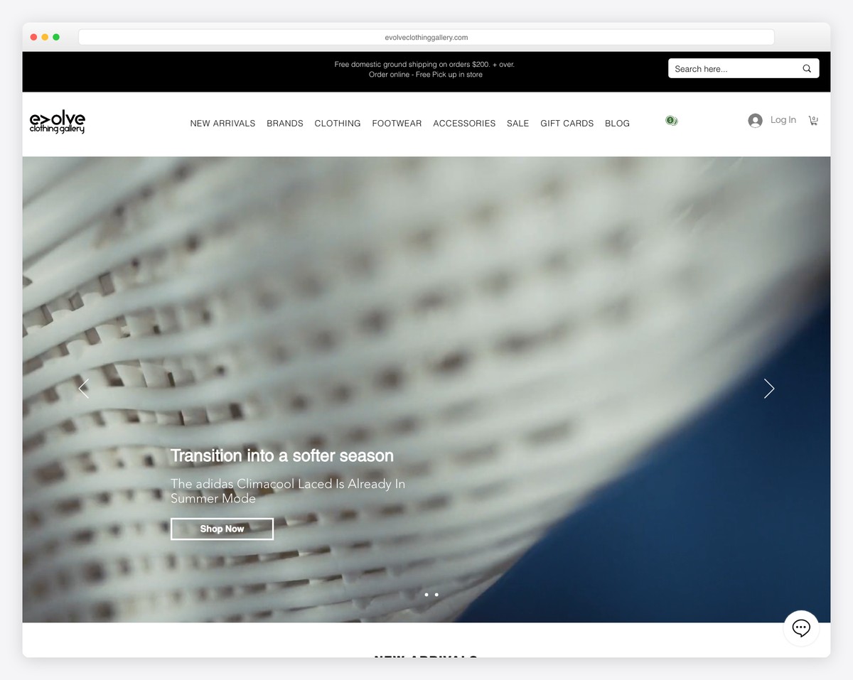 evolve clothing gallery website example