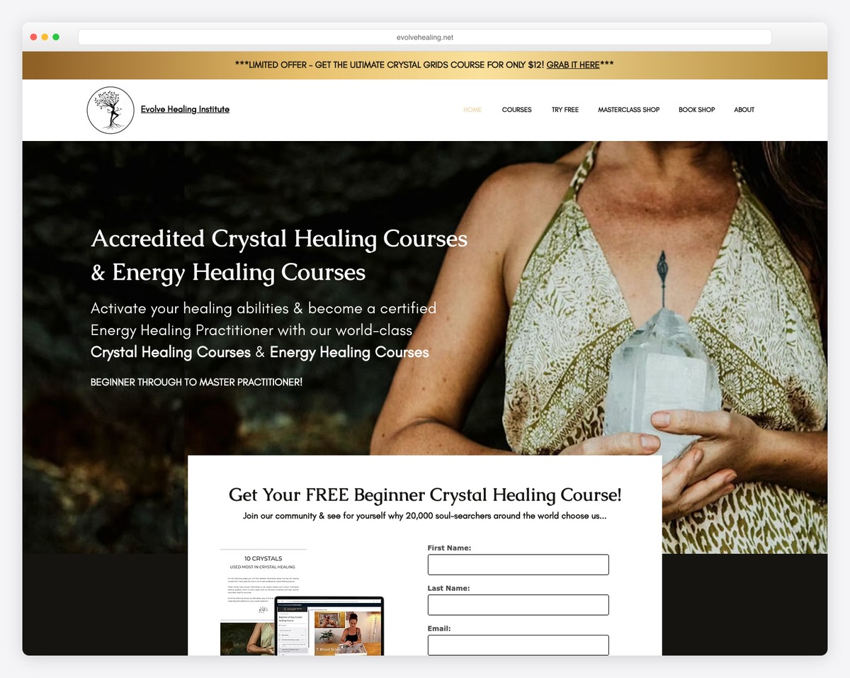 evolve healing institute website example