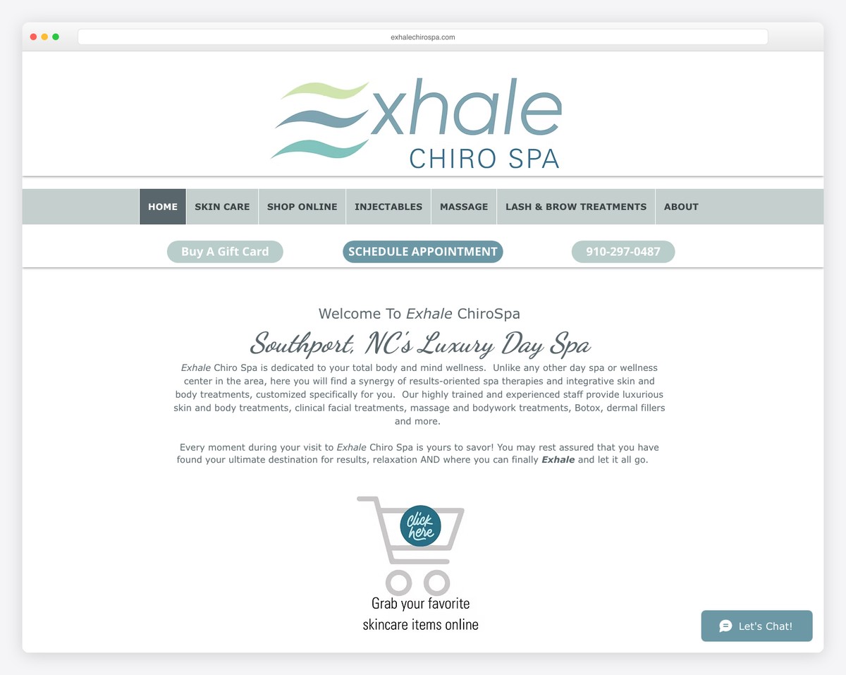 exhale chirospa website example